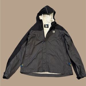 MEC Youth Windbreaker Jacket 16 Black Gray Waterproof Lightweight Hooded Coat